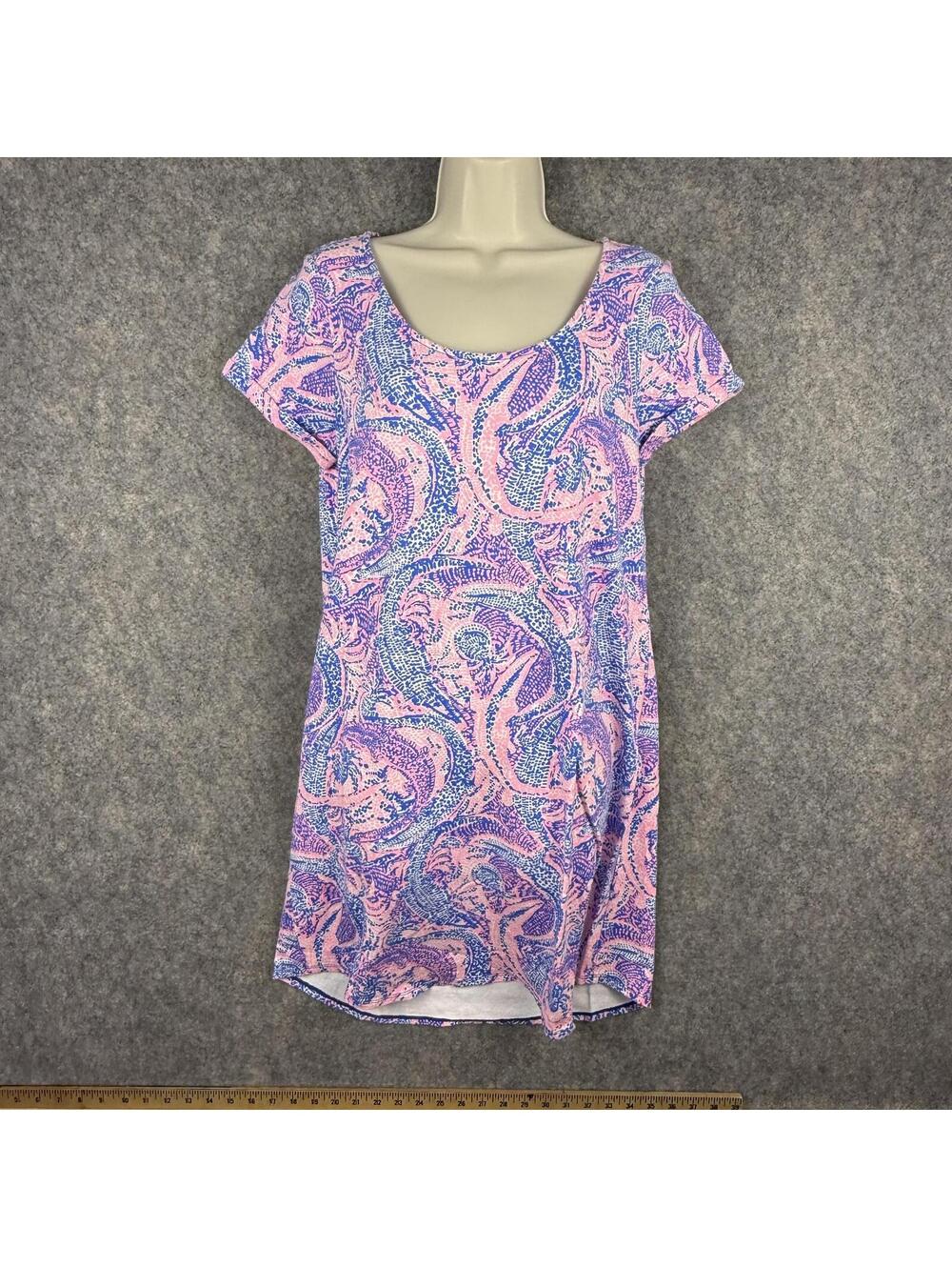 Lilly Pulitzer Tammy T Shirt Dress 001457 Scoop Neck Pink Blue Gator Medium 487